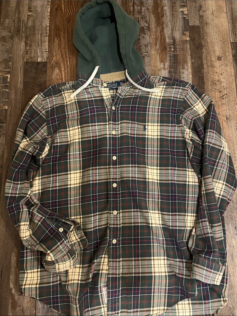 Men's Polo by Ralph Lauren Green Plaid Hooded Button-Down Shirt